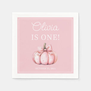 Cute Pink Pumpkin Baby Girl 1st Birthday Napkin