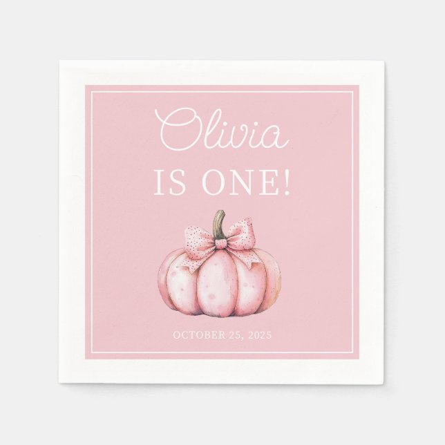 Cute Pink Pumpkin Baby Girl 1st Birthday Napkin (Front)