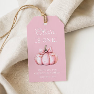 Cute Pink Pumpkin Baby Girl First Birthday  Gift Tags