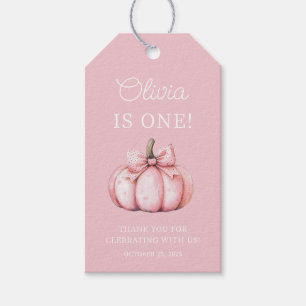 Cute Pink Pumpkin Baby Girl First Birthday Gift Tags