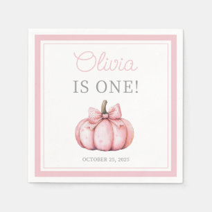 Cute Pink Pumpkin Baby Girl First Birthday Napkin