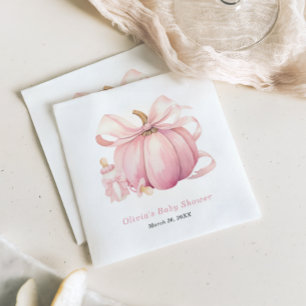 Cute Pink Pumpkin Bow Girl Baby Shower  Napkins