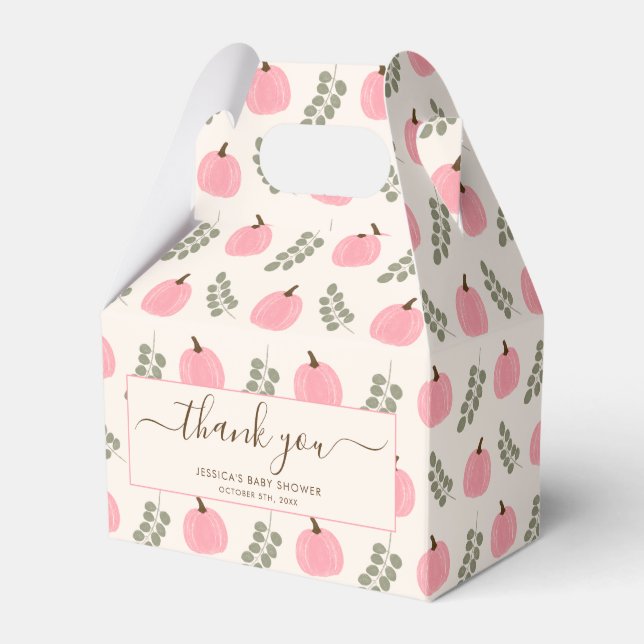 Cute Pink Pumpkin Eucalyptus Baby Shower Thank You Favour Box (Front Side)