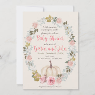 Cute Pink Pumpkin Flower Watercolor 2nd Birthday Invitation