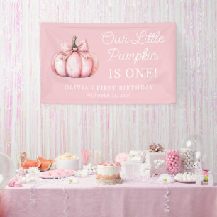 Cute Pink Pumpkin Girl Baby 1st Birthday Banner