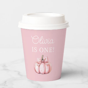 Cute Pink Pumpkin Girl Baby 1st Birthday Paper Cups
