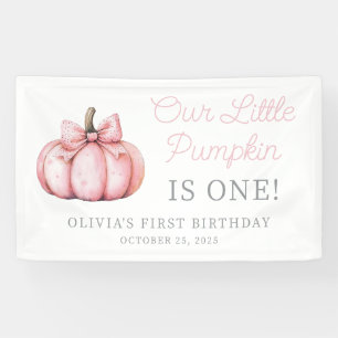 Cute Pink Pumpkin Girl Baby First Birthday Banner