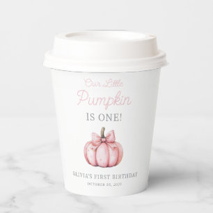 Cute Pink Pumpkin Girl Baby First Birthday Paper Cups