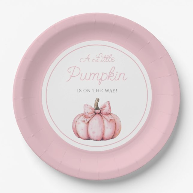 Cute Pink Pumpkin Girl Baby Shower Paper Plate (Front)