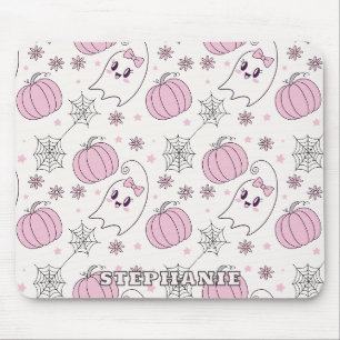 Cute Pink Pumpkin Halloween Pattern Mouse Pad