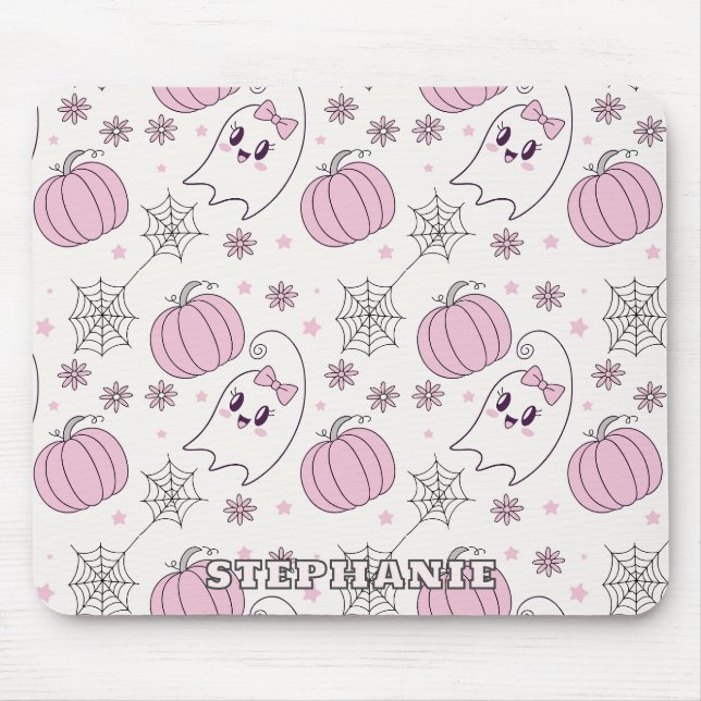 Cute Pink Pumpkin Halloween Pattern Mouse Pad (Front)