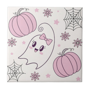Cute Pink Pumpkin Halloween Pattern Tile