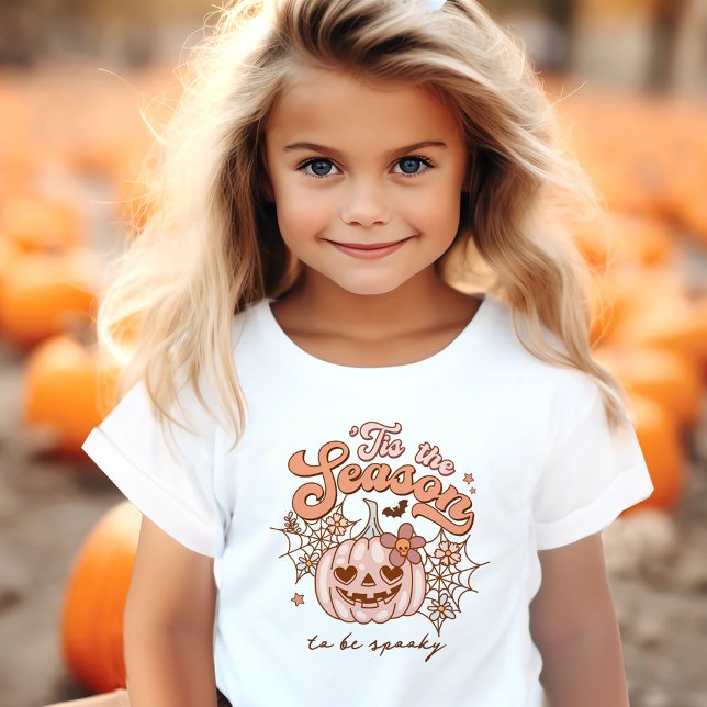 Cute Pink Pumpkin Halloween Retro Name Toddler T-Shirt (Cute Pink Pumpkin Halloween Retro Name Toddler T-shirt)