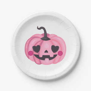 Cute Pink Pumpkin Paper Plate