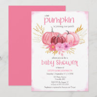 Cute Pink Pumpkin Patch Watercolor Baby Shower In