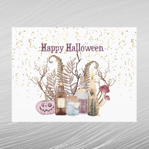 Cute Pink Pumpkin Potions Foliage Halloween Holiday Postcard