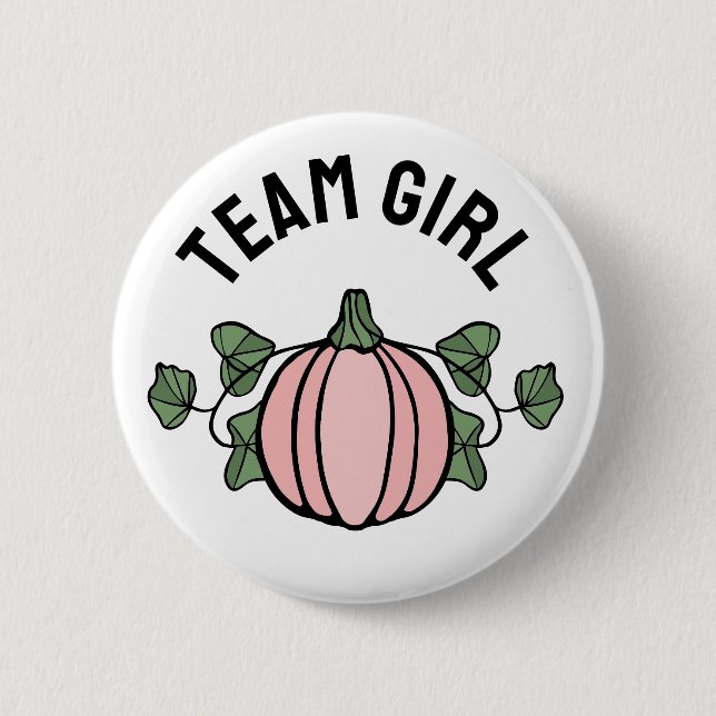 Cute Pink Pumpkin Team Girl Gender Reveal 6 Cm Round Badge (Front)