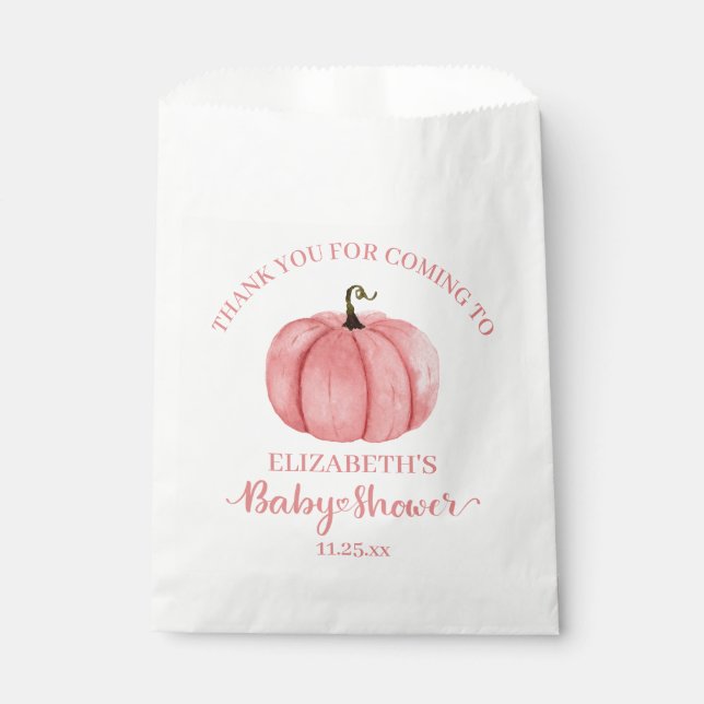 Cute Pink Pumpkin Thank You Baby Shower Favour Bags (Front)