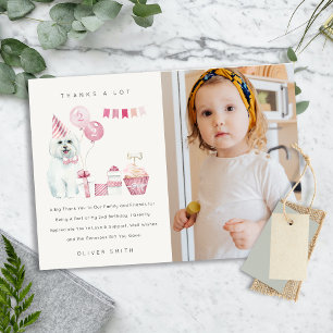 Cute Pink Puppy Dog Any Age Birthday Photo Party Thank You Card