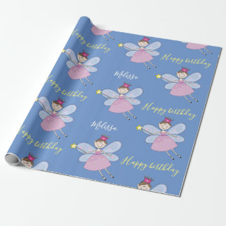 Cute Pink Purple Blue Fairy Birthday Personalised Wrapping Paper