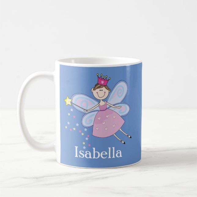 Cute Pink Purple Blue Fairy Cartoon Personalised Coffee Mug (Left)