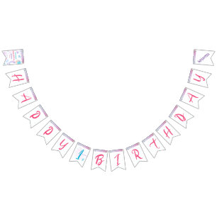 Cute Pink Purple Blue Mermaid Girl Happy Birthday Bunting