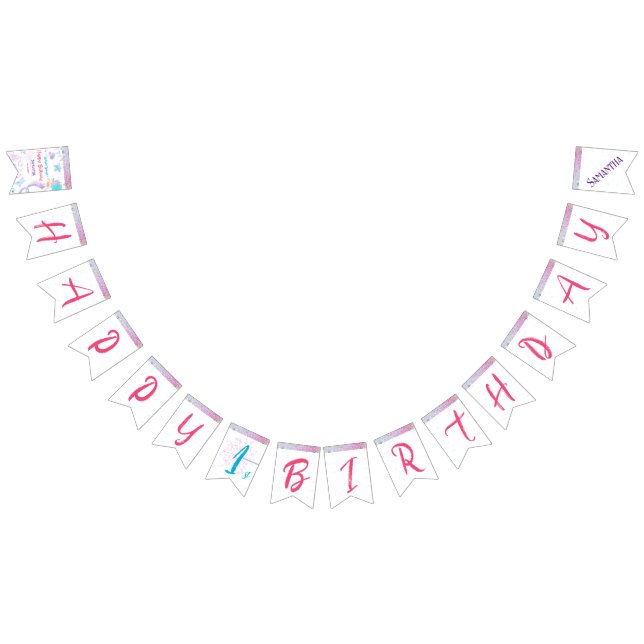 Cute Pink Purple Blue Mermaid Girl Happy Birthday  Bunting (All)