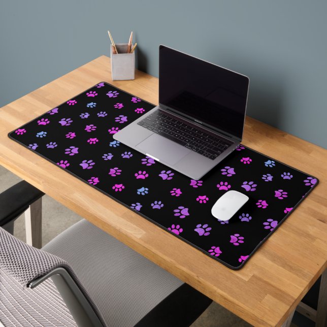 Cute Pink Purple Blue Paw Prints Pattern Desk Mat (Office 2)