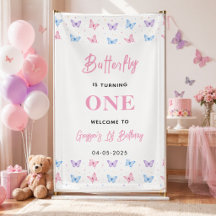 Cute Pink Purple Butterfly 1st Birthday for Girls
