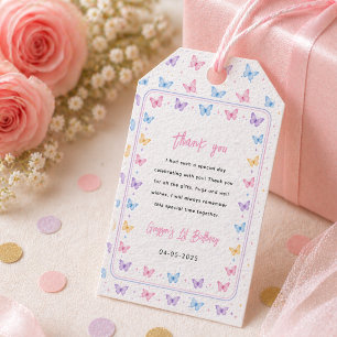 Cute Pink Purple Butterfly 1st Birthday for Girls Gift Tags