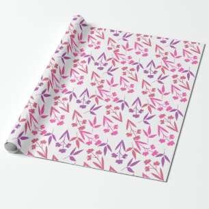 Cute Pink Purple Flower Pattern Feminine Spring Wrapping Paper