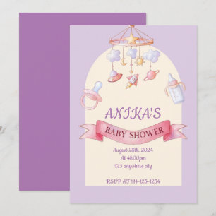 Cute pink purple girl baby shower  invitation