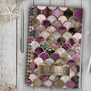 Cute pink purple gold mermaid scales notebook