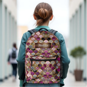 Cute pink purple gold mermaid scales printed backpack