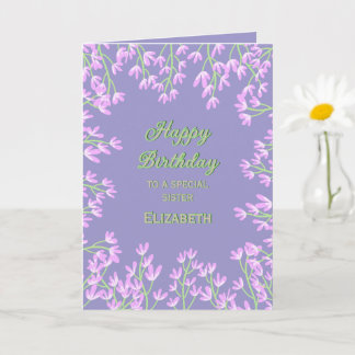 Cute Pink Purple Green Flowers Birthday Card