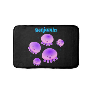 Cute pink purple jellyfish kawaii cartoon bath mat