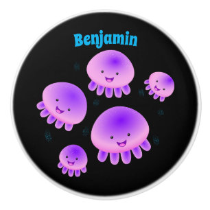 Cute pink purple jellyfish kawaii cartoon ceramic knob