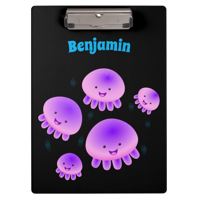 Cute pink purple jellyfish kawaii cartoon clipboar clipboard (Front)