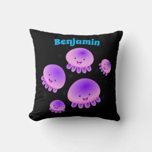 Cute pink purple jellyfish kawaii cartoon cushion