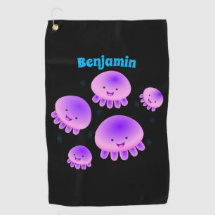 Cute pink purple jellyfish kawaii cartoon golf towel
