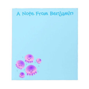 Cute pink purple jellyfish kawaii cartoon notepad