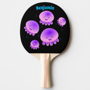 Cute pink purple jellyfish kawaii cartoon ping pong paddle