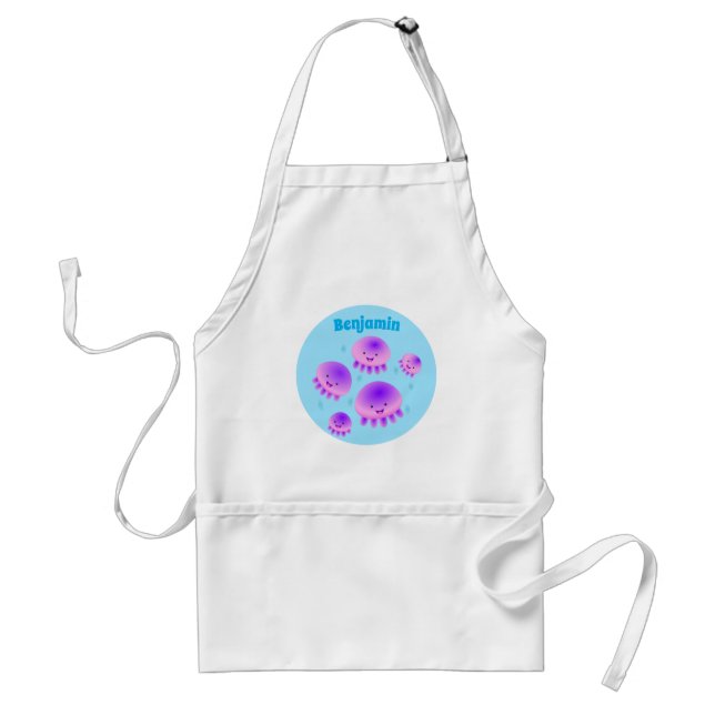 Cute pink purple jellyfish kawaii cartoon standard apron (Front)