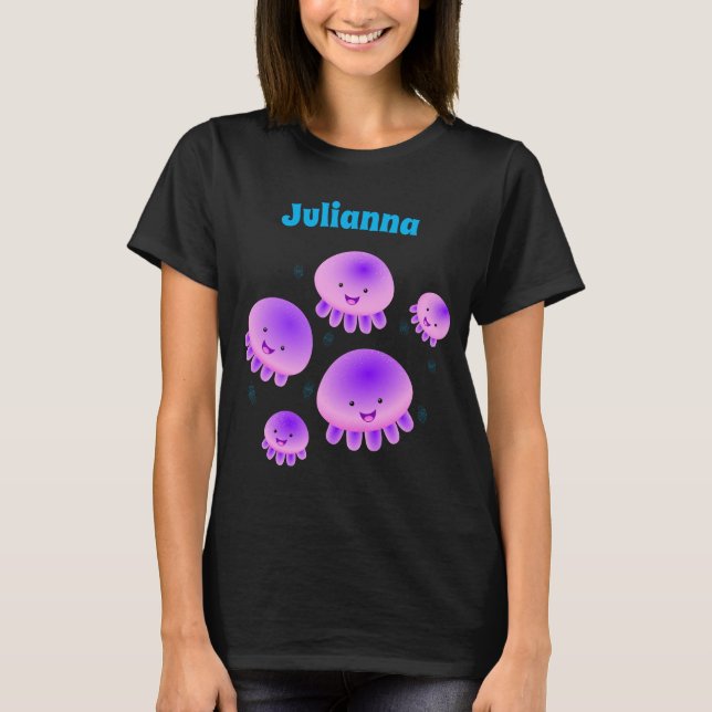 Cute pink purple jellyfish kawaii cartoon T-Shirt (Front)