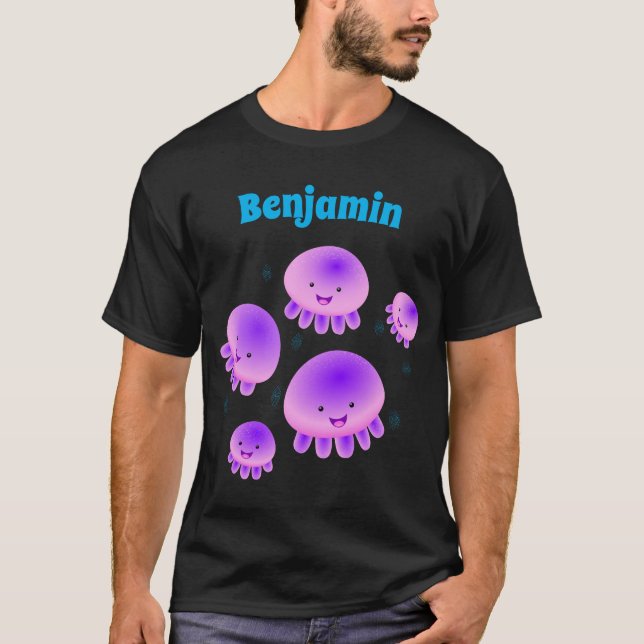 Cute pink purple jellyfish kawaii cartoon T-Shirt (Front)