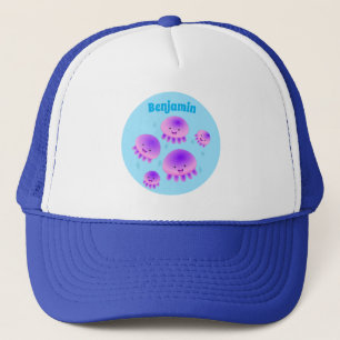Cute pink purple jellyfish kawaii cartoon trucker hat