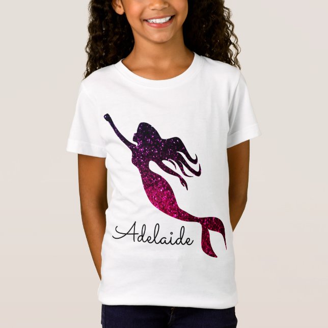 Cute Pink & Purple Mermaid | Personalised Add Name T-Shirt (Front)