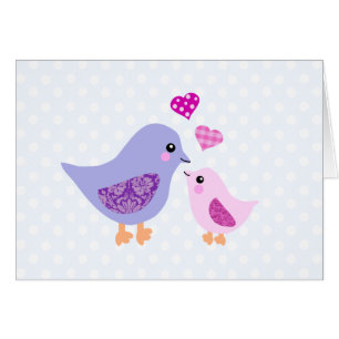 Cute pink & purple mother and child birds
