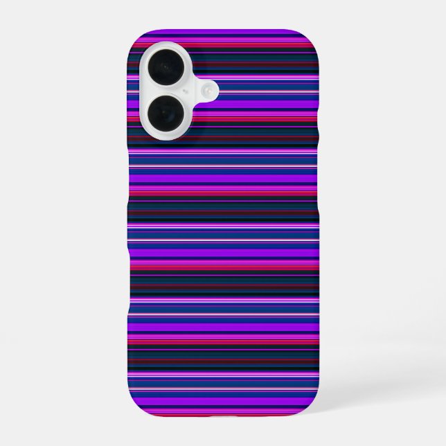Cute pink purple stripes iPhone 16 case (Back)