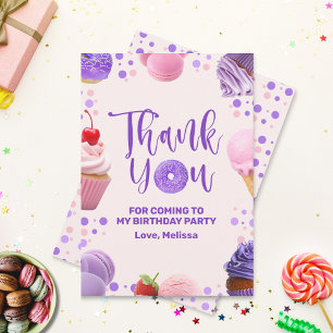 Cute Pink Purple Sweet One Birthday  Thank You Card